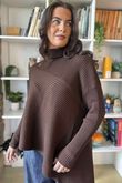Bowie Asymmetric Turtle Neck Ribby Knit Chocolate
